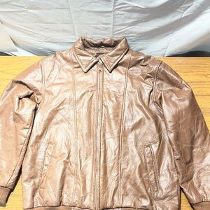 Duke Haband Jacket Mens XL Brown Leather Bomber Zip Front Pockets Ribbed 393